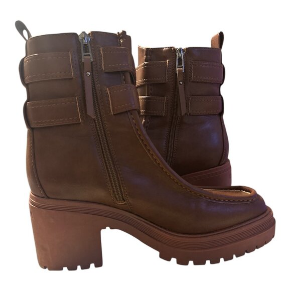 Sam & Libby Cognac Boots 8.5 Floral Buckle - Picture 6 of 13